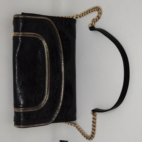 Michael‎ Kors Naomi Black Leather Clutch with Detachable Gold Chain Strap - Picture 1 of 14